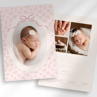 Dainty Floral Coquette Photo Birth Announcement Aankondiging