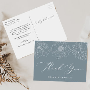 Dainty Floral Dusty Blue Wedding Bedankt Briefkaart