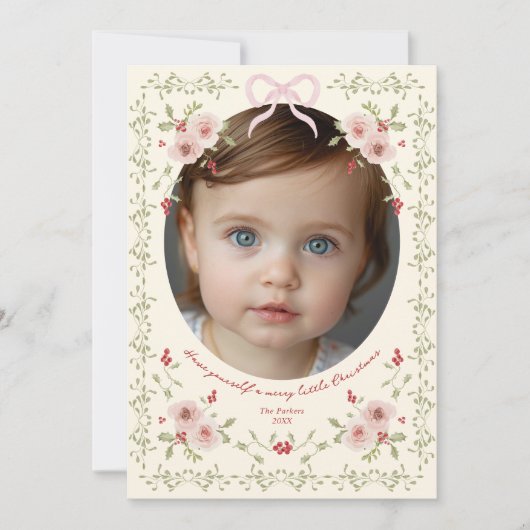 Dainty Floral Kerstfoto Feestdagenkaart (Voorkant)