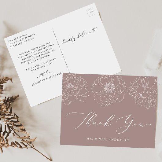 Dainty Floral Mauve Wedding Bedankt Briefkaart
