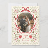 Dainty Floral Merry Getrouwd Kerstfoto Feestdagenkaart (Voorkant)