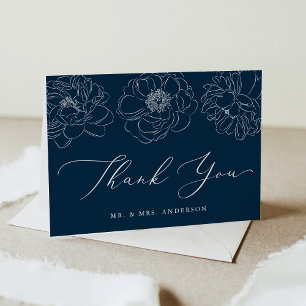 Dainty Floral Navy Wedding Bedankkaart