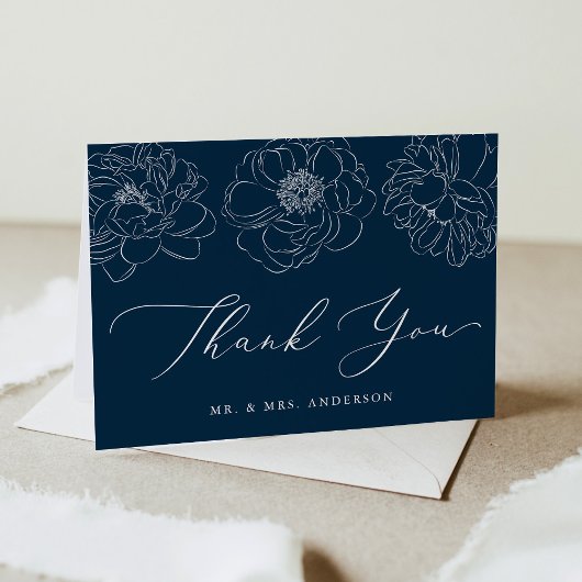 Dainty Floral Navy Wedding Bedankkaart