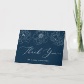 Dainty Floral Navy Wedding Bedankkaart (Voorkant)