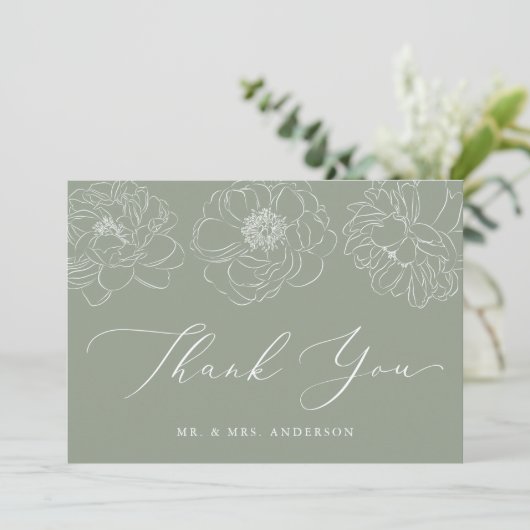 Dainty Floral Sage Green Wedding Bedankkaart (Staand voorkant)