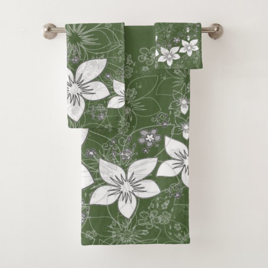Dainty Floral Scroll on Green Bath Towel Set Bad Handdoek (Insitu)