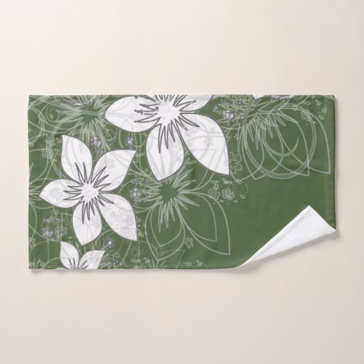 Dainty Floral Scroll on Green Bath Towel Set Bad Handdoek (Handdoek)