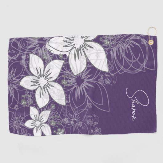 Dainty Floral Scroll on Plum Golfhanddoek (Horizontaal)