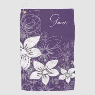Dainty Floral Scroll on Plum Golfhanddoek