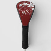 Dainty Floral Scroll on Red Initiaal Golfheadcover (Voorkant)