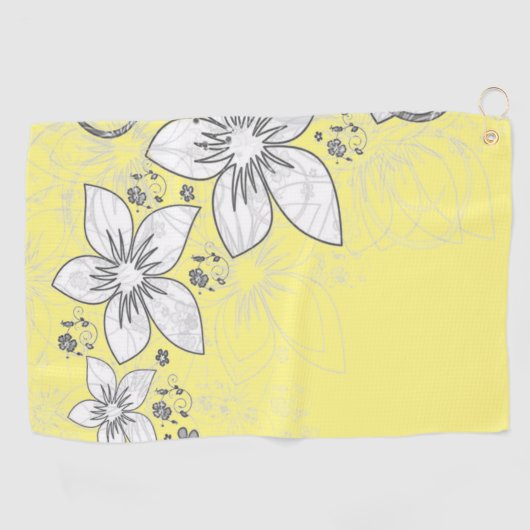 Dainty Floral Scroll on Yellow Golfhanddoek (Horizontaal)