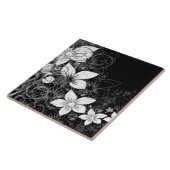 Dainty Floral Scroll op Black Tegeltje (Zijkant)