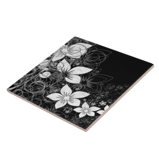 Dainty Floral Scroll op Black Tegeltje (Zijkant)