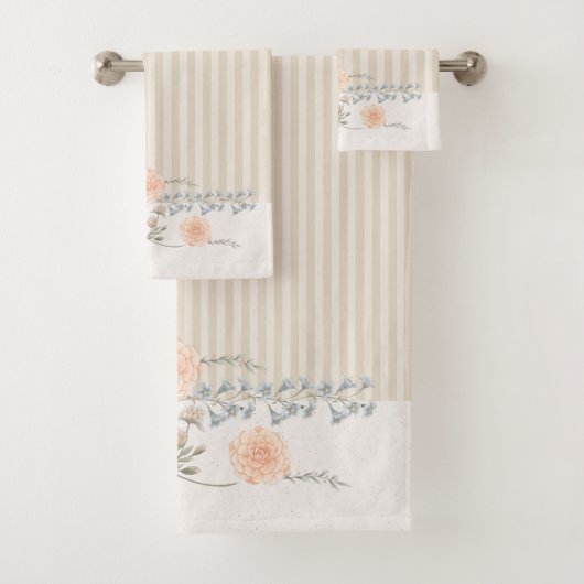 Dainty Floral Trim Cream Stripe Bad Handdoek (Insitu)