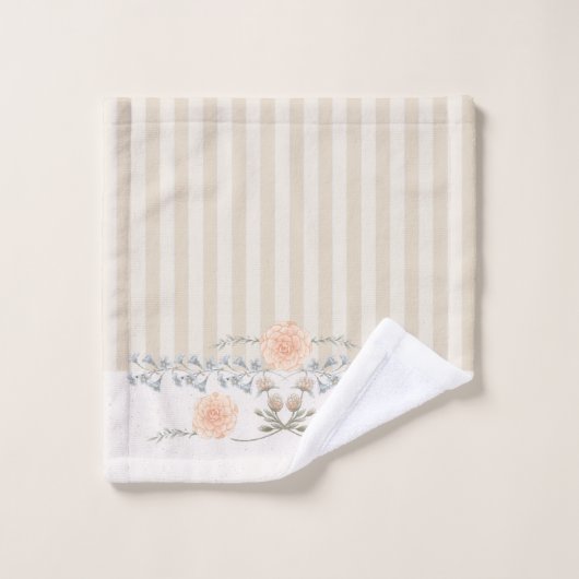 Dainty Floral Trim Cream Stripe Bad Handdoek (Wasdoekje)