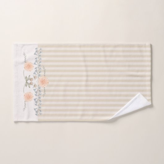 Dainty Floral Trim Cream Stripe Bad Handdoek (Handdoek)