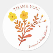 Dainty Florals Elegant DANK U BABY SHOWER Ronde Sticker (Voorkant)