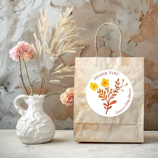 Dainty Florals Elegant DANK U BABY SHOWER Ronde Sticker