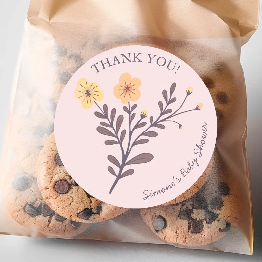 Dainty Florals Elegant DANK U BABY SHOWER Ronde Sticker