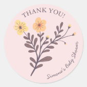 Dainty Florals Elegant DANK U BABY SHOWER Ronde Sticker (Voorkant)