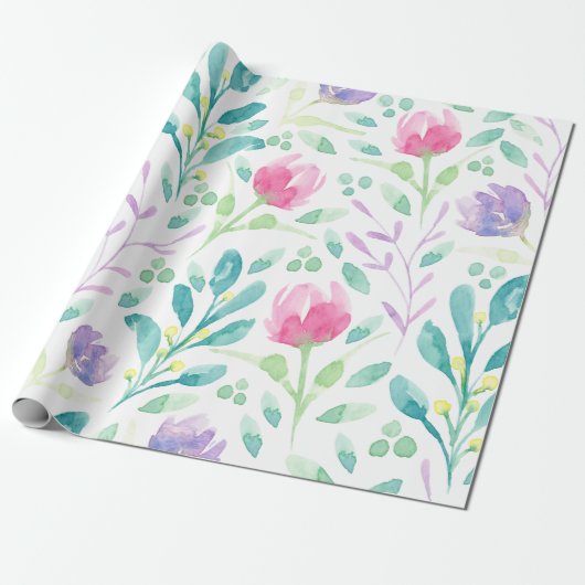 Dainty Florals in Waterverf Cadeaupapier (Uitgerold)