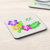 Dainty Flowers Paars Pink Yellow Monogrammed Bier Onderzetter (Linkerzijde)