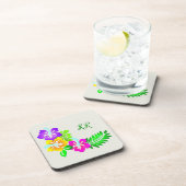Dainty Flowers Paars Pink Yellow Monogrammed Bier Onderzetter (Rechterzijde)