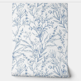 Dainty Franse Toile Blue Floral Wallpaper Behang