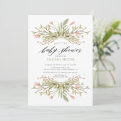 Dainty Girls Pink Floral & Greenery Baby shower Kaart (Staand voorkant)