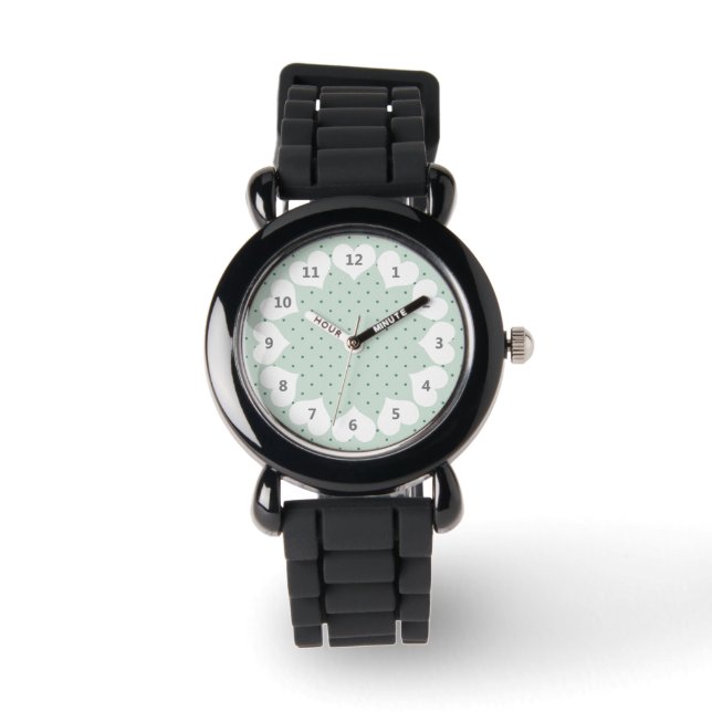 Dainty Green Polka Dots Pattern on a Lighter Green Horloge (Voorkant)