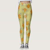 Dainty Khaki Geel Triple Bloom Bloemen Patroon Leggings (Voorkant)