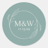 Dainty Leaves Initialen Ronde Sticker (Voorkant)