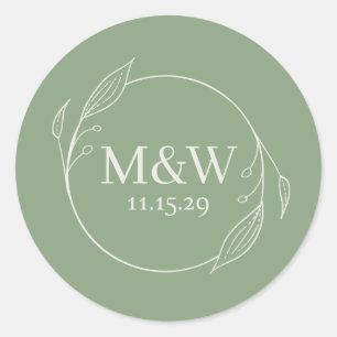 Dainty Leaves Initialen Ronde Sticker