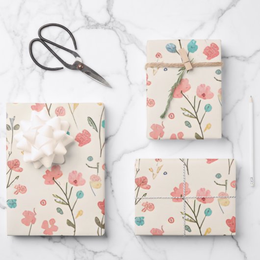 Dainty Meadow Wildflower & Pastel Sprig Inpakpapier Vel (Voorkant)