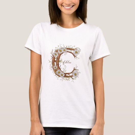 Dainty Monogram C: Bloemen & Wijnstokken  T-shirt (Voorkant)