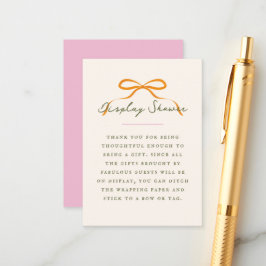 Dainty Orange Bow Baby Display Shower Informatiekaartje