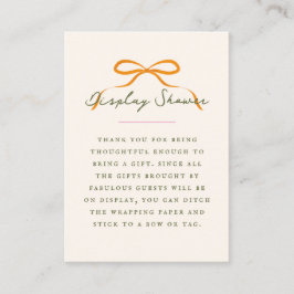 Dainty Orange Bow Baby Display Shower Informatiekaartje