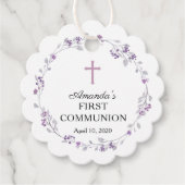Dainty Paarse Bloemen Eerste Heilige Communie Bedankjes Labels (Voorkant)