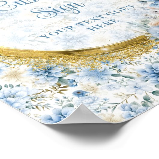 Dainty pastel blauw bloemen goud boy baby custom poster (Hoek)
