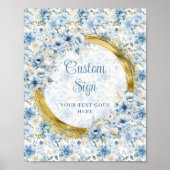 Dainty pastel blauw bloemen goud boy baby custom poster (Voorkant)