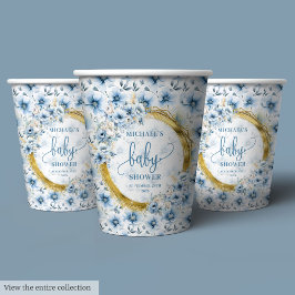 Dainty pastel blauw bloemen goud gepersonaliseerde papieren bekers
