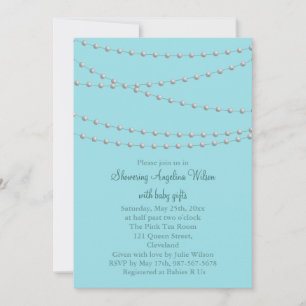 Dainty Pearls Baby shower Invitation (turquoise) Kaart