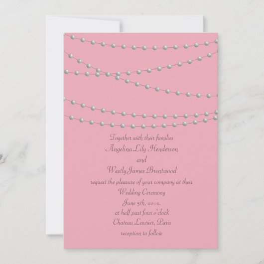 Dainty Pearls on Pink Wedding Invitation Kaart (Voorkant)