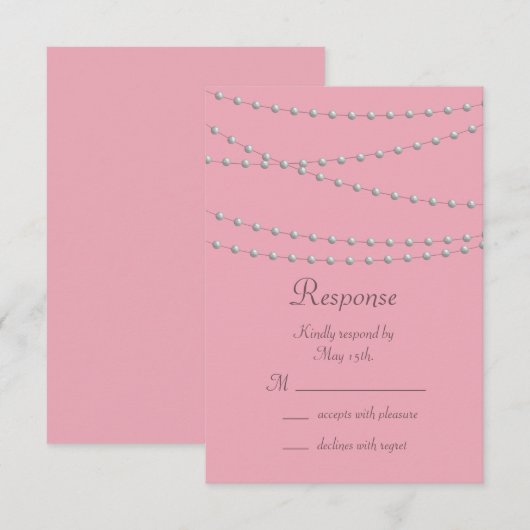 Dainty Pearls op roze RSVP Kaartje (Voorkant / Achterkant)