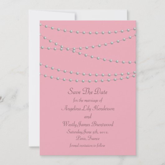 Dainty Pearls op Roze sparen de Datum Save The Date (Voorkant)