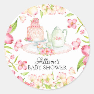 Dainty Pink Floral Baby Tea Party Sticker