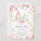 Dainty Pink Floral Baby Tea Party Uitnodiging (Voorkant)