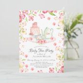 Dainty Pink Floral Baby Tea Party Uitnodiging (Staand voorkant)