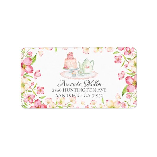 Dainty Pink Floral Bridal Tea Retouradreslabel Etiket (Voorkant)