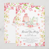 Dainty Pink Floral Bruids Tea Party Uitnodiging (Voorkant / Achterkant)